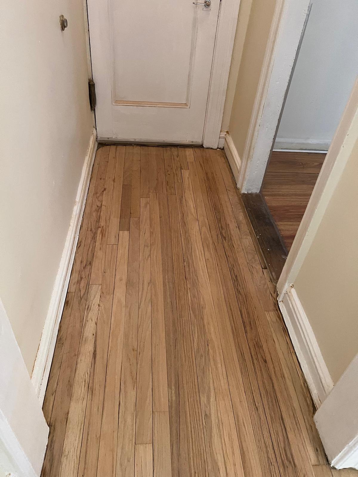 Hardwood floor before sanding and refinishing