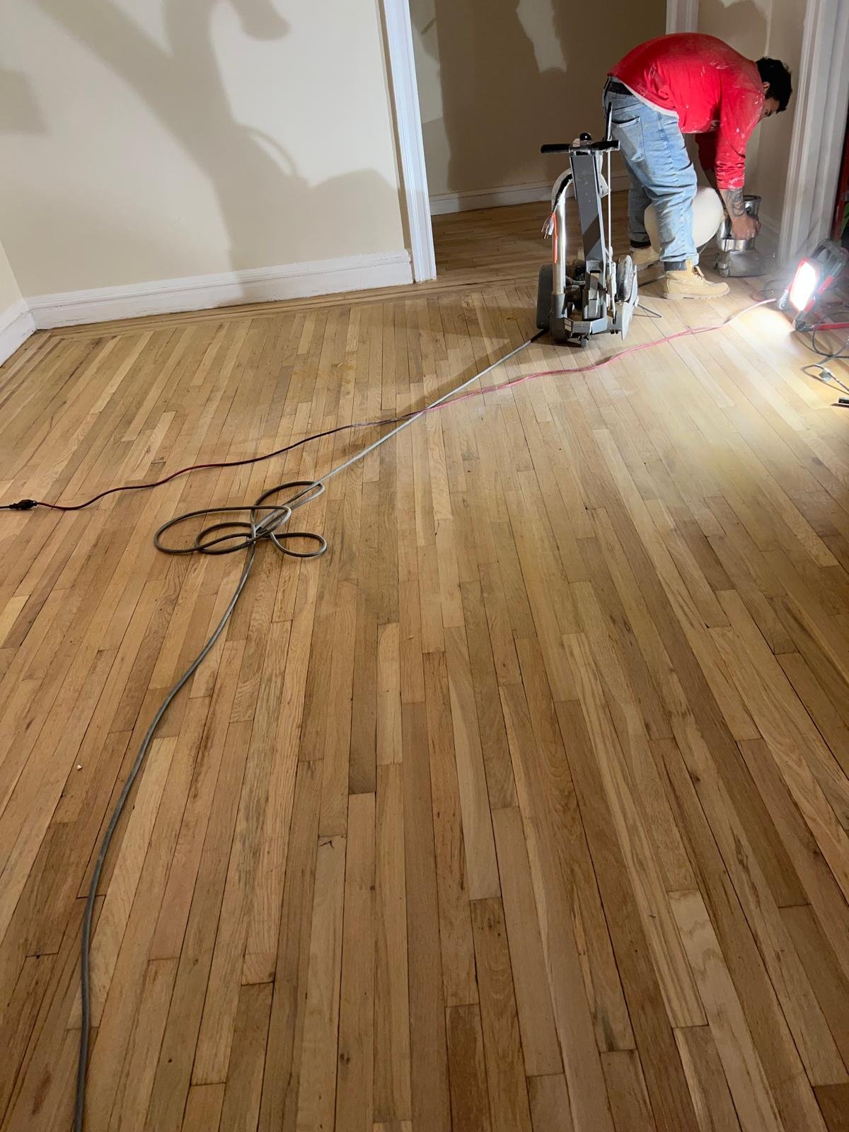 Hardwood floor refinishing project detail